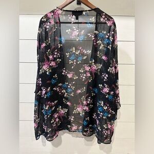 Lane Bryant Floral Sheer Black Kimono Top- size 22/24